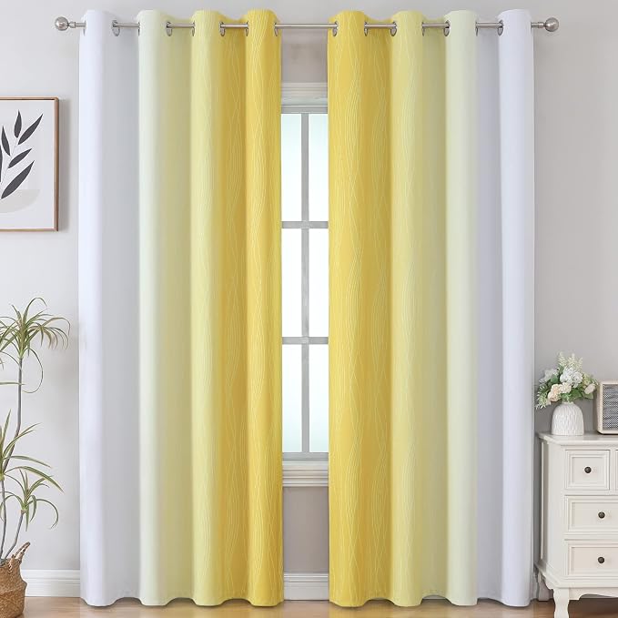 Yellow and Greyish White Ombre Blackout Curtains - Image 2