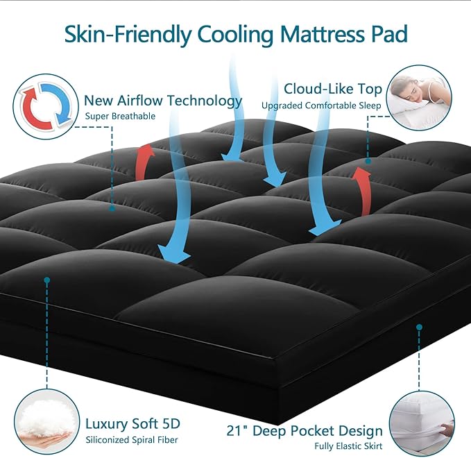CHOKIT California King Mattress Topper, Extra Thick Pillow Top Mattress Pad for Back Pain Relief, Cooling Bed Topper Mattress Cover with 8-21 Inch Deep Pocket