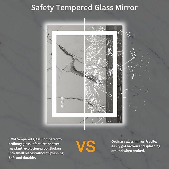 LOAAO 28X36 LED Bathroom Mirror with Lights, Anti-Fog, Dimmable, Backlit + Front Lit, Lighted Bathroom Vanity Mirror for Wall, Memory Function, Tempered Glass, Safe to Use, ETL Listed