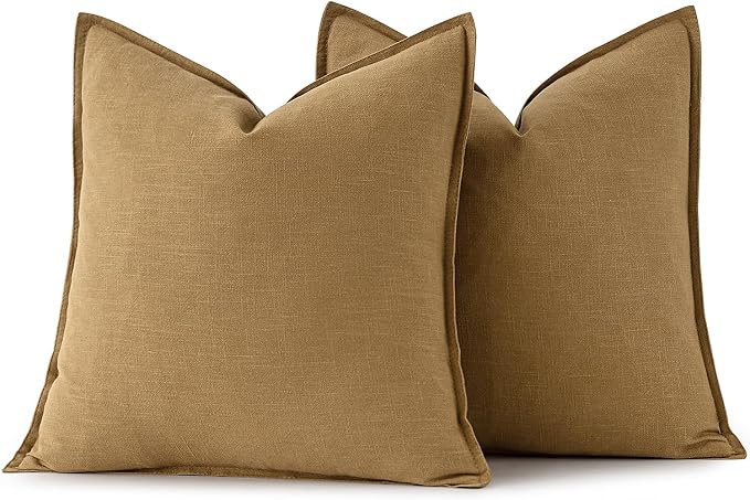 MIULEE Decorative Linen Pillow Covers 20x20 Inch Mustard Yellow | Boho - Image 6