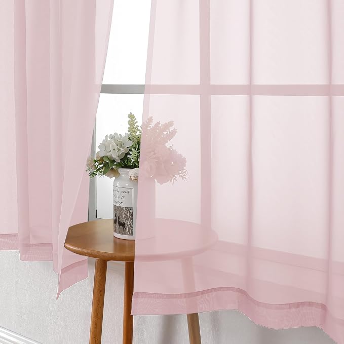 Blush Pink Sheer Curtains 63 Inch Length 2 Panels, Light Filtering Window Voile - Image 4