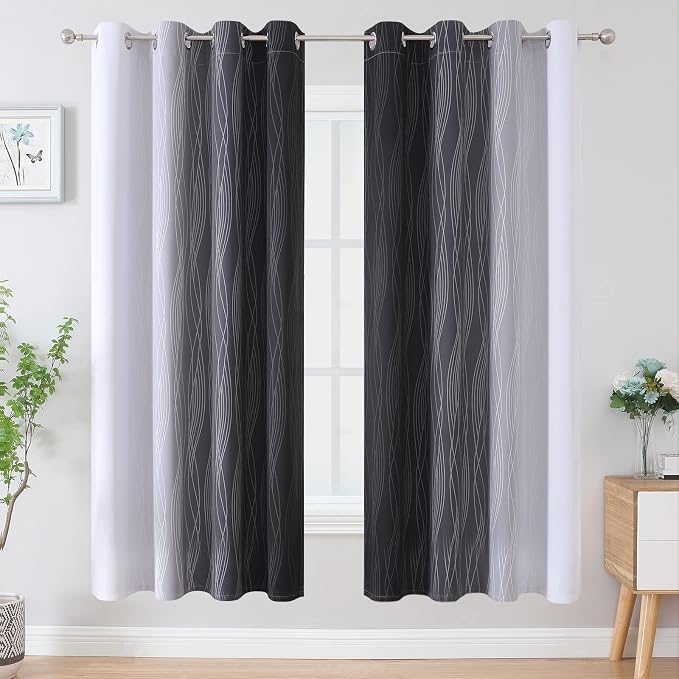 Black and Greyish White Ombre Blackout Curtains - Image 2