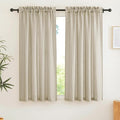 RYB HOME Semi Sheer Curtains 63 inches Long, Half Privacy Linen Textured Living Room Bedroom Curtains, Farmhouse Boho Curtains for Kitchen, Beige, W 52 x L 63 inch Long, 1 Pair