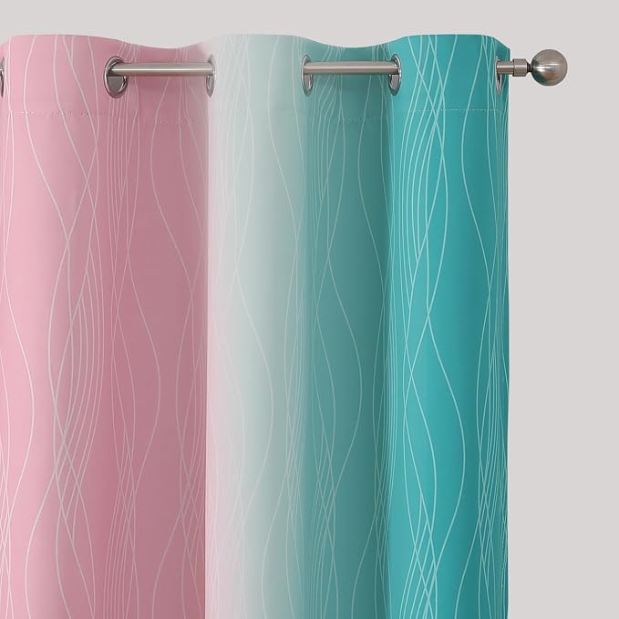 Pink and Teal Ombre Blackout Curtains - Image 4
