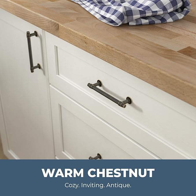 Franklin Brass - Francisco Warm Chestnut Cabinet Handles 4 Inch (4") Hole Center Pulls | Easy Install, Durable Hardware for Kitchen Cabinet Door, Drawers, Dresser Pull, Furniture (10 Pack)