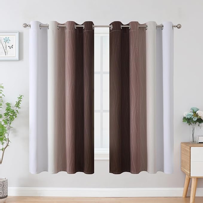 Brown and Greyish White Blackout Curtains 52Wx63L 2 Panels | Ombre Curtains - Image 2