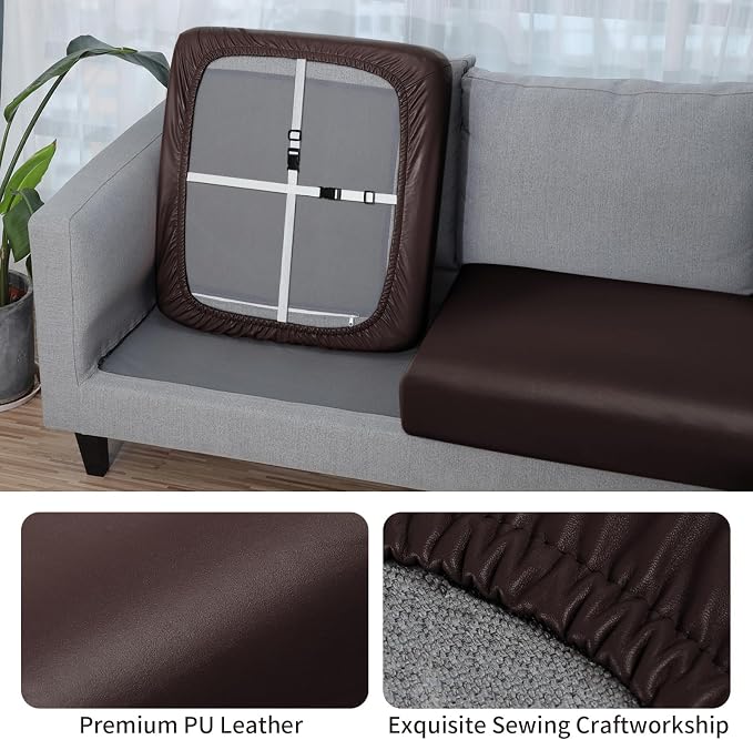 Fuloon Faux Leather Couch Cushion Slipcover, Waterproof Stretch Covers - Image 4