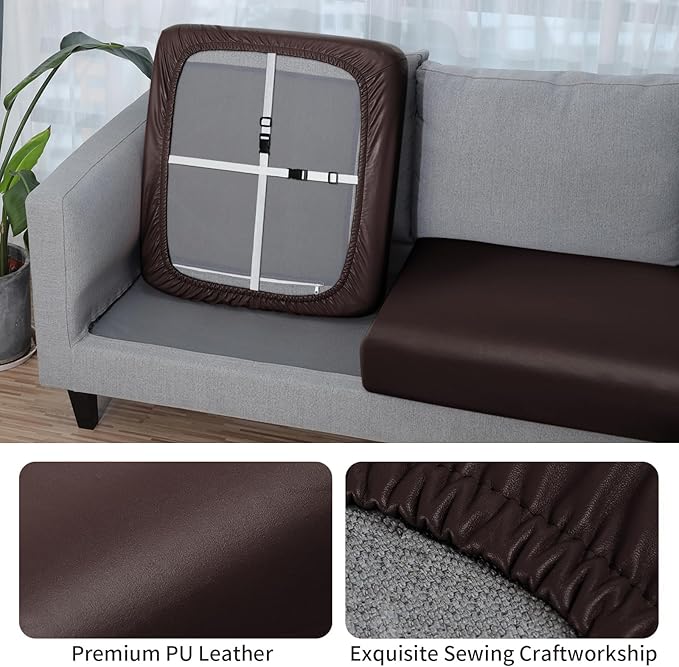 Fuloon PU Leather blend Couch Cushion Slipcover, Waterproof Stretch Covers - Image 5