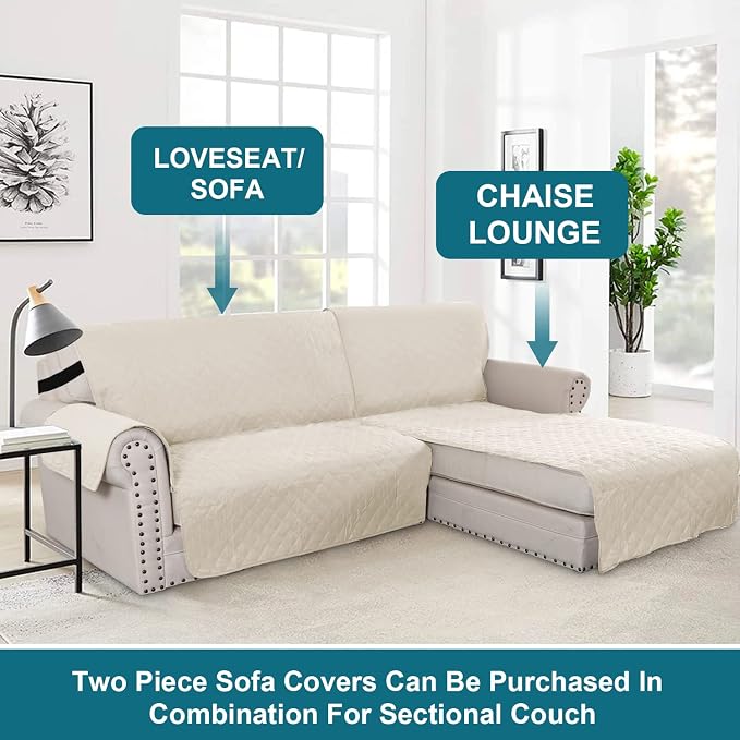 Turquoize 100% Waterproof Sofa Covers Chaise Lounge L Shape Sofa Protector Slip - Image 5