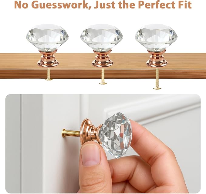 26 pcs Crystal Rose Gold Glass Drawer Pulls 30 mm Decorative Knobs for Kitchen Bathroom Cabinet, Dresser and Cupboard by DeElf