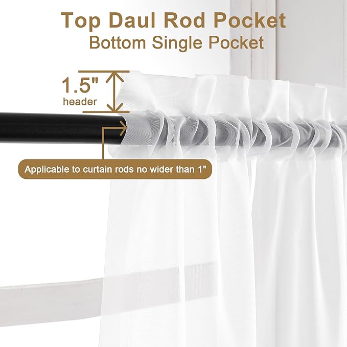 Chyhomenyc White Sheer Curtains 108 Inch Length 2 Panels Set | Extra Long - Image 5