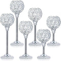 Crystal Metal Tealight Candlestick, Bling Bowl Candelabras, Tall Crystal Votive Candle Holders Elegant Crystal Candle Centerpiece for Dining Table Wedding Decor (Set of 6, Silver)