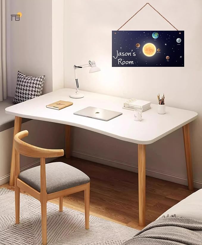 Personalized Outer Space Sign Spacesolar System Themed Decor For Kids Room Nursery Door Art Décor For Little Man Cave,Custom Name Sun Earth Planet Wall Decor Decorative Plate for Boys Bedroom