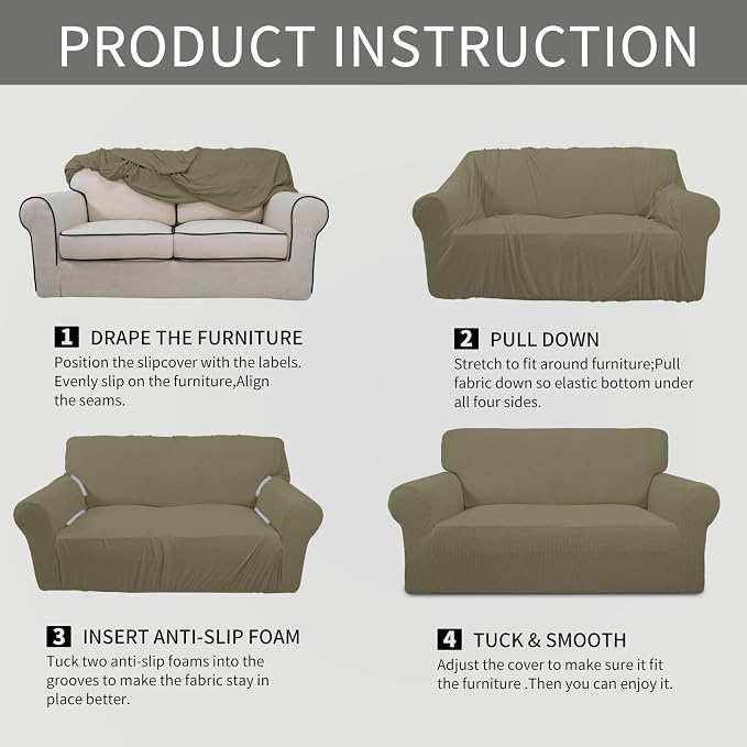 Easy-Going Stretch 4 Seater Oversized Sofa Couch Cover Khaki | 1-Piece Extra - Image 5
