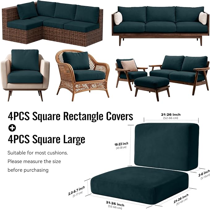 8Pcs Outdoor Cushion Covers, Stretch Patio Furniture Couch Chair Slipcovers | - Image 2