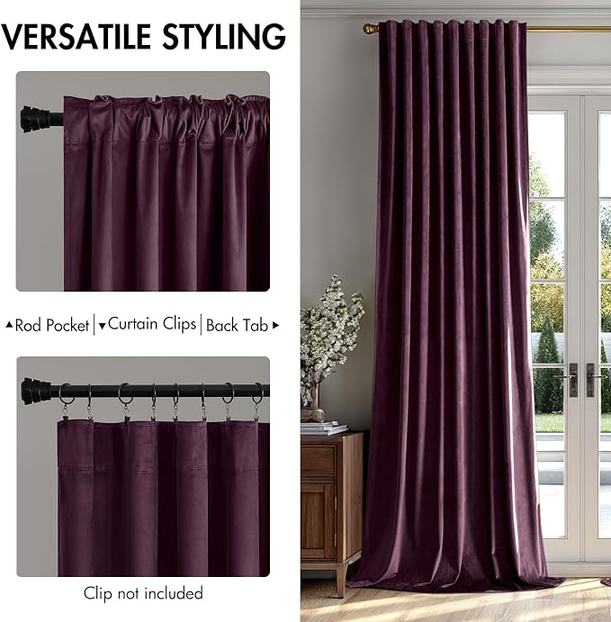 MIULEE Dark Purple Velvet Curtains 52x96 inches Luxury Blackout Curtains | - Image 2