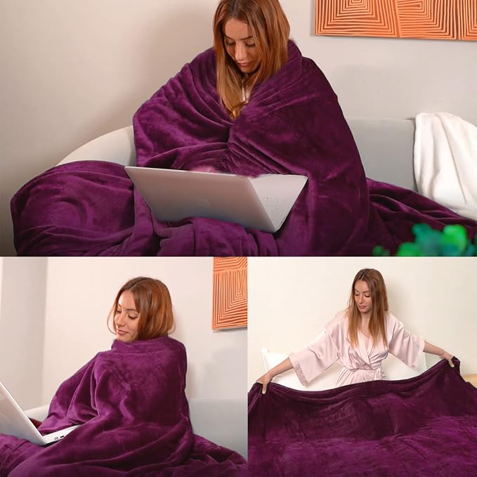 Purple Fleece Plush Throw Blanket 60"x80"for Couch Sofa Fuzzy Cozy Flannel | - Image 3