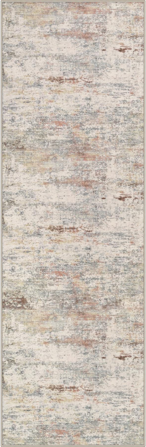 2.6x14 Washable Runner Rug:Modern Abstract Indoor Soft Carpet Taupe | by FXRHLP