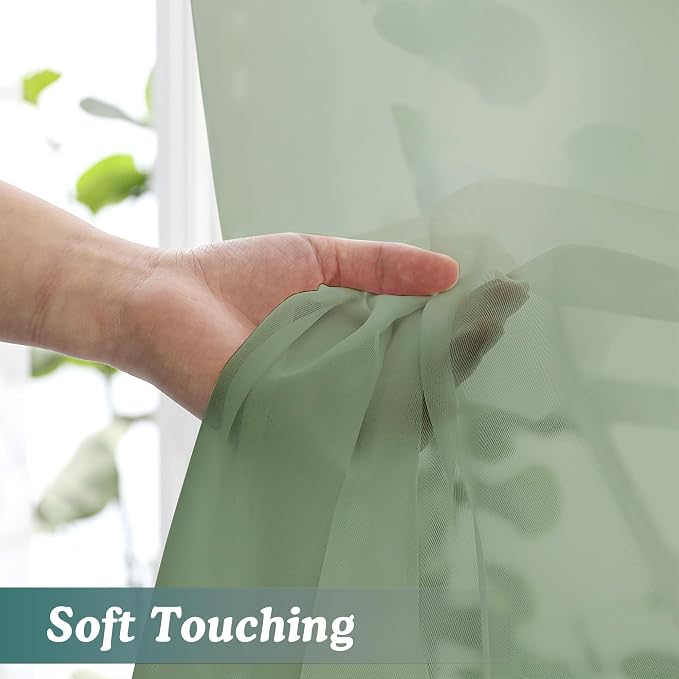 Chyhomenyc Extra Long Sage Green Sheer Curtains 108 Inches Long 2 Panels - Image 6