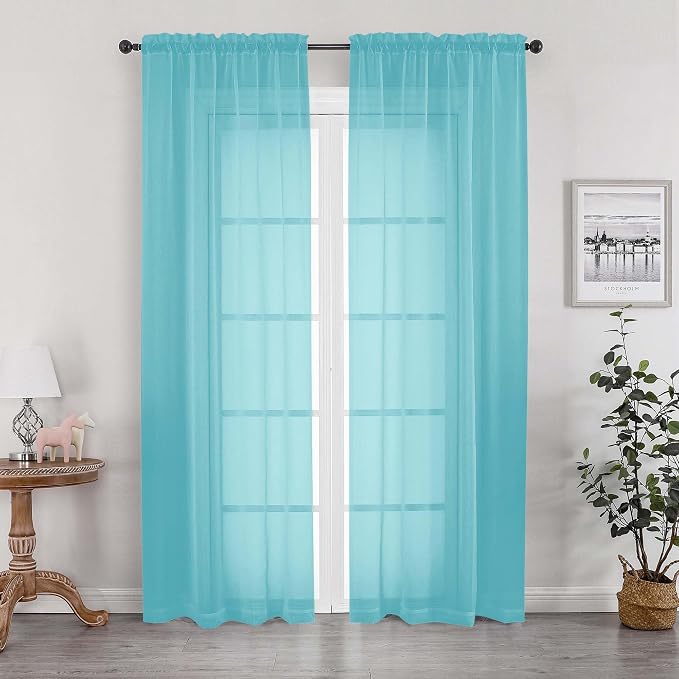 Aqua Sheer Curtains 84 Inches Long by OWENIE