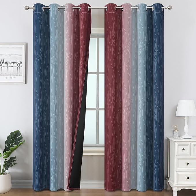 Navy Blue and Burgundy Red Ombre Blackout Curtains by ESTELARTEXTILER