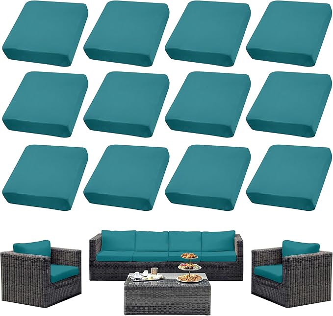 12PCS Patio Cushion Covers, Patio Furniture Couch Seat Slipcovers | Washable by SUKAIKEQA