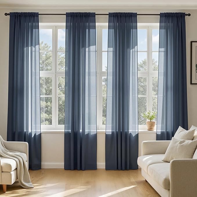 MIULEE Navy Blue Sheer Curtains 72 Inches Long 4 Panels 54 x 72 Inches | Light by MIULEE