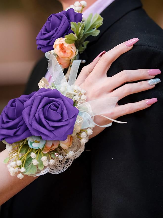 MACTING 60PCS Artificial Rose Flowers Real Touch Foam Flowers with Stem Fake Purple Roses for DIY Wedding Bouquet Table Centerpieces Party Holiday Home Indoor Outdoor Spring Mothers Day Decorations