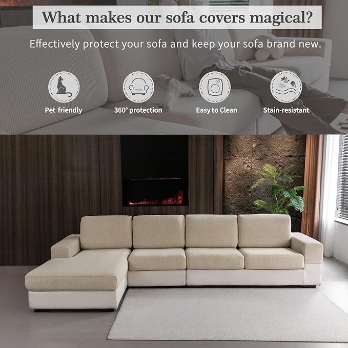 OHSIO Sectional Couch Covers, Wear Resistant Stretch Sofa Covers Washable Soft - Image 4