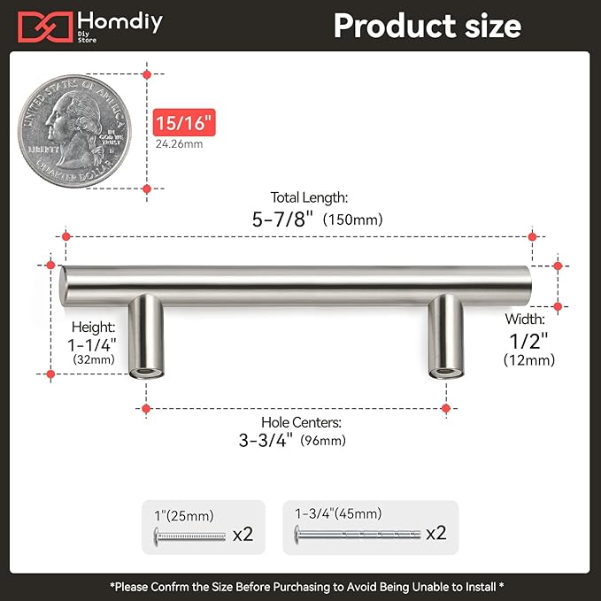 homdiy 50Pack Cabinet Handles Brushed Nickel Cabinet Pulls 3-3/4in Hole Center - HD201SN Kitchen Hardware for Cabinets Sliver Cabinet Hardware Pulls for Bathroom, Bedroom,Wardrobe