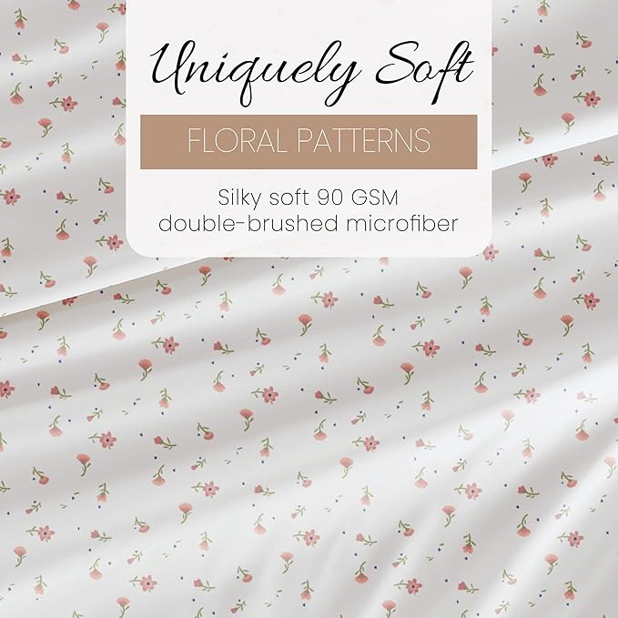 Linen Market Double-Brushed Patterned Microfiber Twin Sheet Set 3 Piece – Oeko-TEX Certified Ultra Soft & Wrinkle-Free - 16" Deep Pocket Sheets - Easy Care Twin Size - Soft Floral Pink