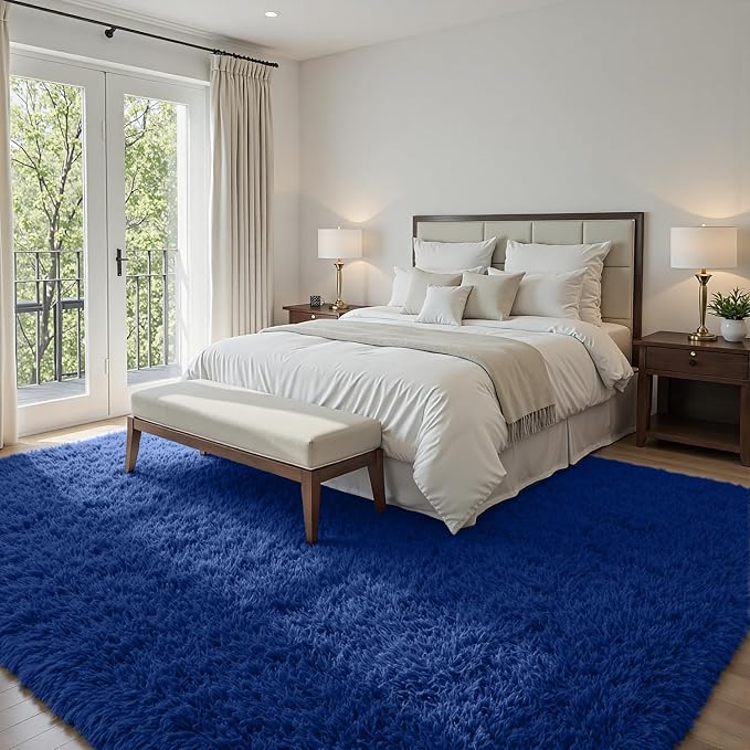4x6 Fluffy Shag Area Rugs for Living Room Bedroom: Soft Plush Carpet Blue | - Image 3