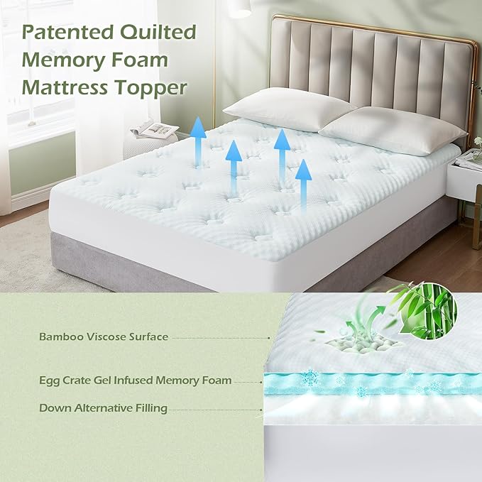Hansleep Full Size Mattress Topper Viscose Derived from Bamboo, Memory Foam Pillow Top Mattress Topper Full with Deep Pocket, Breathable Mattress Pad for Back Pain Relief, 54" x75", White