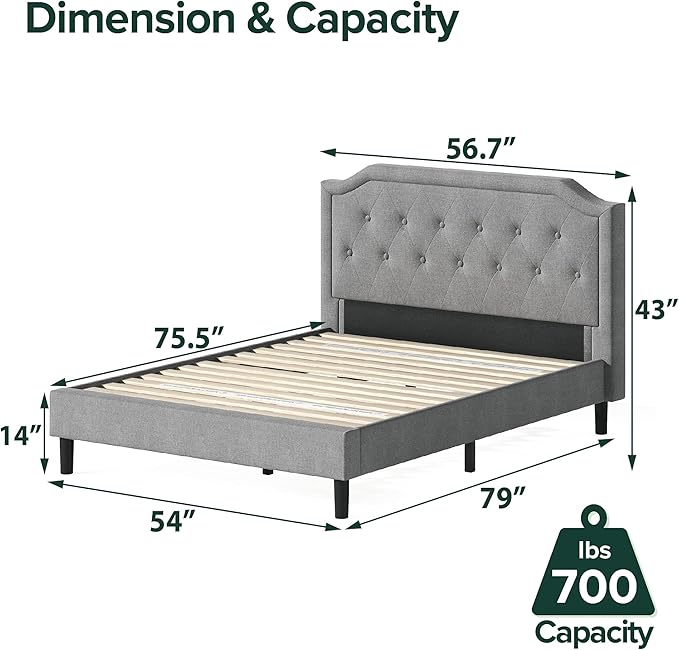 ZINUS Kellen Upholstered Scalloped Platform Bed Frame, Mattress Foundation, Wood Slat Support, No Box Spring Needed, Easy Assembly, Full