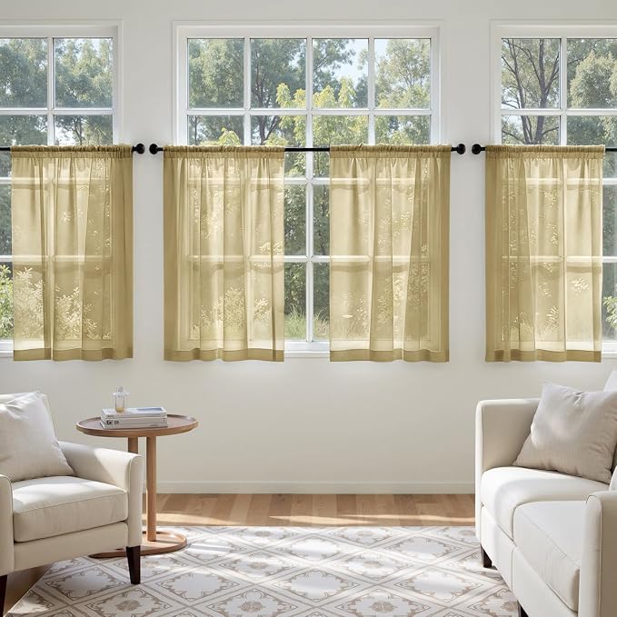 MIULEE Gold Sheer Curtains 63 Inches Long 4 Panels 42 x 63 Inches | Light - Image 4