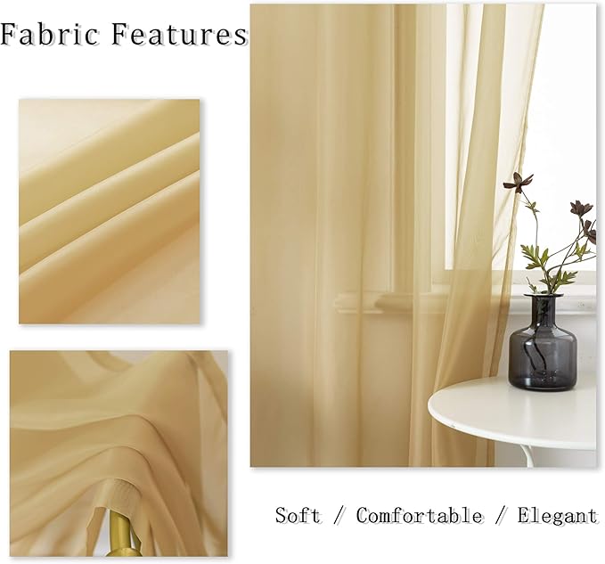 DUALIFE Antique Natural Taupe Sheer Curtains 63 Inch Length Grommet Light Brown Tan Beige Semi Voile Curtain Panels Window Drapes for Living Room and Bedroom Window Treatments 2 Panels 52 x 63 Inch