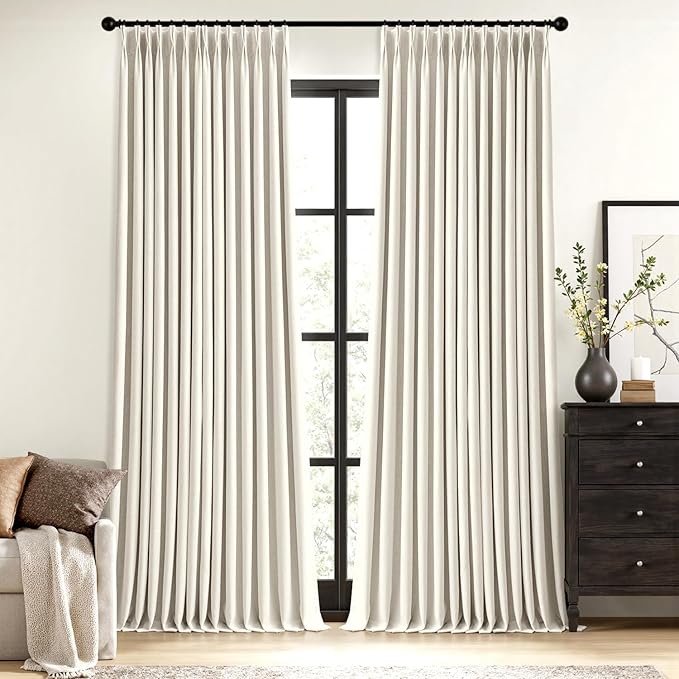 MIULEE Natural Pinch Pleated 100% Blackout Linen Curtains 40x96 Inches | Room by MIULEE