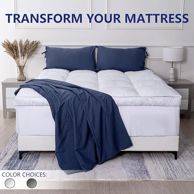 Marine Moon Extra Thick Cooling Plush Pillow Top Mattress Bed Topper, Fluffy Soft Mattress Pad, Hotel Quality Down Alternative Pillow Topper for Full Size Bed with Deep Pocket