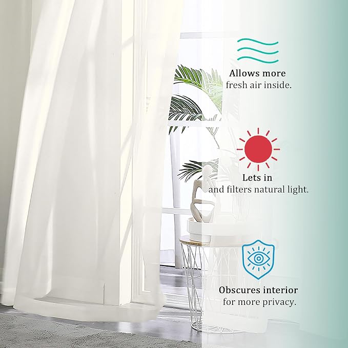 2 Pack Ivory Sheer Curtain Panels - Image 6