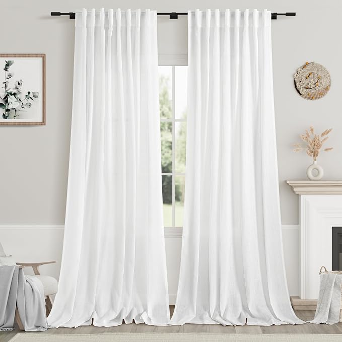 White Linen 102 Inch Long Curtains by Nanspring