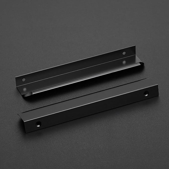 Ravinte Hardware 8 Pack Black Cabinet Handles, 7.8 Inch (200mm) Finger Edge Pulls, 6-1/4 Inch Hole Center, Finger Pulls for Cabinets