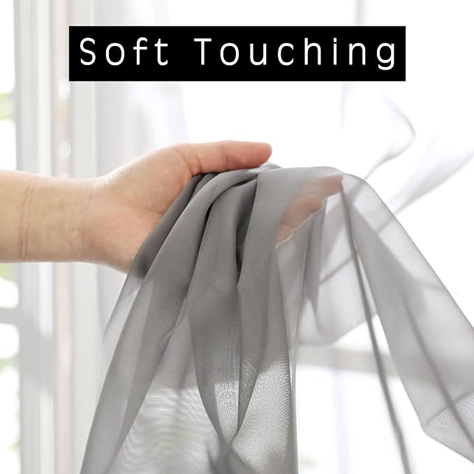 2 Panels Sheer Curtains 63 Inches Long Rod Pocket Light Weight Soft Voile - Image 3
