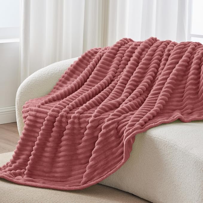 BEDELITE Striped Fleece Throw Blanket, Brick Dust, Soft Cozy, Lightweight Warm - Image 8