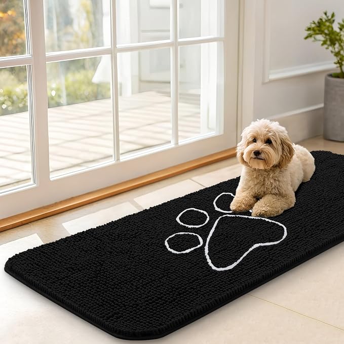 OLANLY Dog Door Mat for Muddy Paws 47x17, Paw Print Design Chenille Mud Mat | by OLANLY