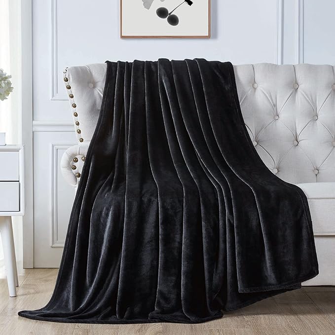 Walensee Fleece Blanket Plush Throw Fuzzy Lightweight (Throw Size 50x60 Black) Super Soft Microfiber Flannel Blankets for Couch, Bed, Sofa Ultra Luxurious Warm and Cozy for All Seasons