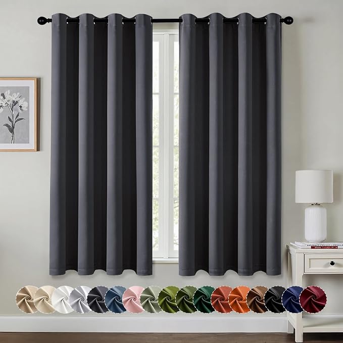 MIULEE Blackout Curtains for Bedroom 2 Panels 50 x 63 Inch Long Dark Grey | by MIULEE