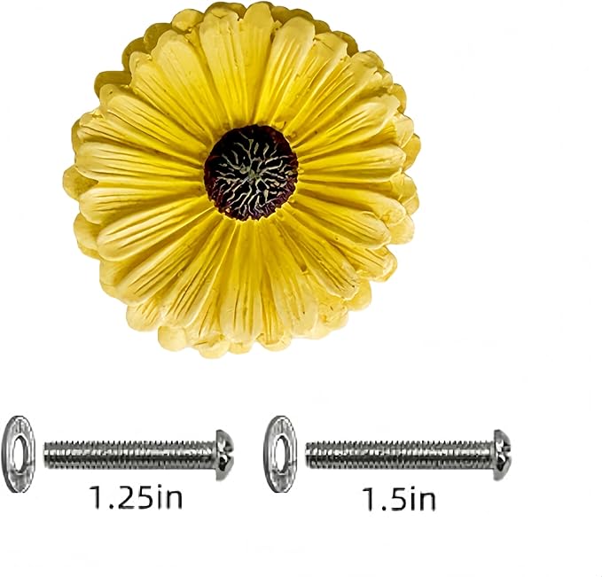 Daisy Vintage Resin Hand Painted Drawer Pulls Cabinet Knobs Handles Country Kitchen Home Decoration Yellow (Pack of 6)