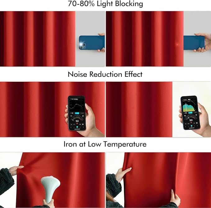 MIULEE Christmas Red Back Tab Blackout Curtains 52x120 Inch Long 2 Panels | Rod - Image 5
