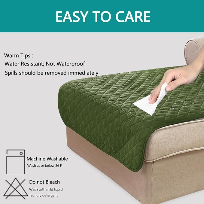 U-NICE HOME Sectional Couch Cover Chaise Lounge Cover, Huntergreen/Sage | - Image 3