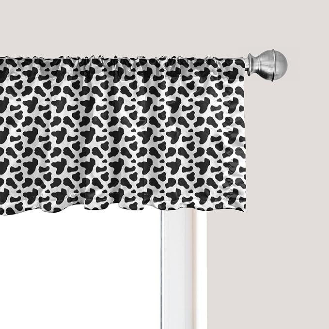 Ambesonne Cow Print Window Valance Pack of 2, Animal Hide Pattern Spots Farm Life Cattle Camouflage Animal Skin, Rod Pocket Curtain Valances for Kitchen Bedroom, 54" X 18", Charcoal Grey White